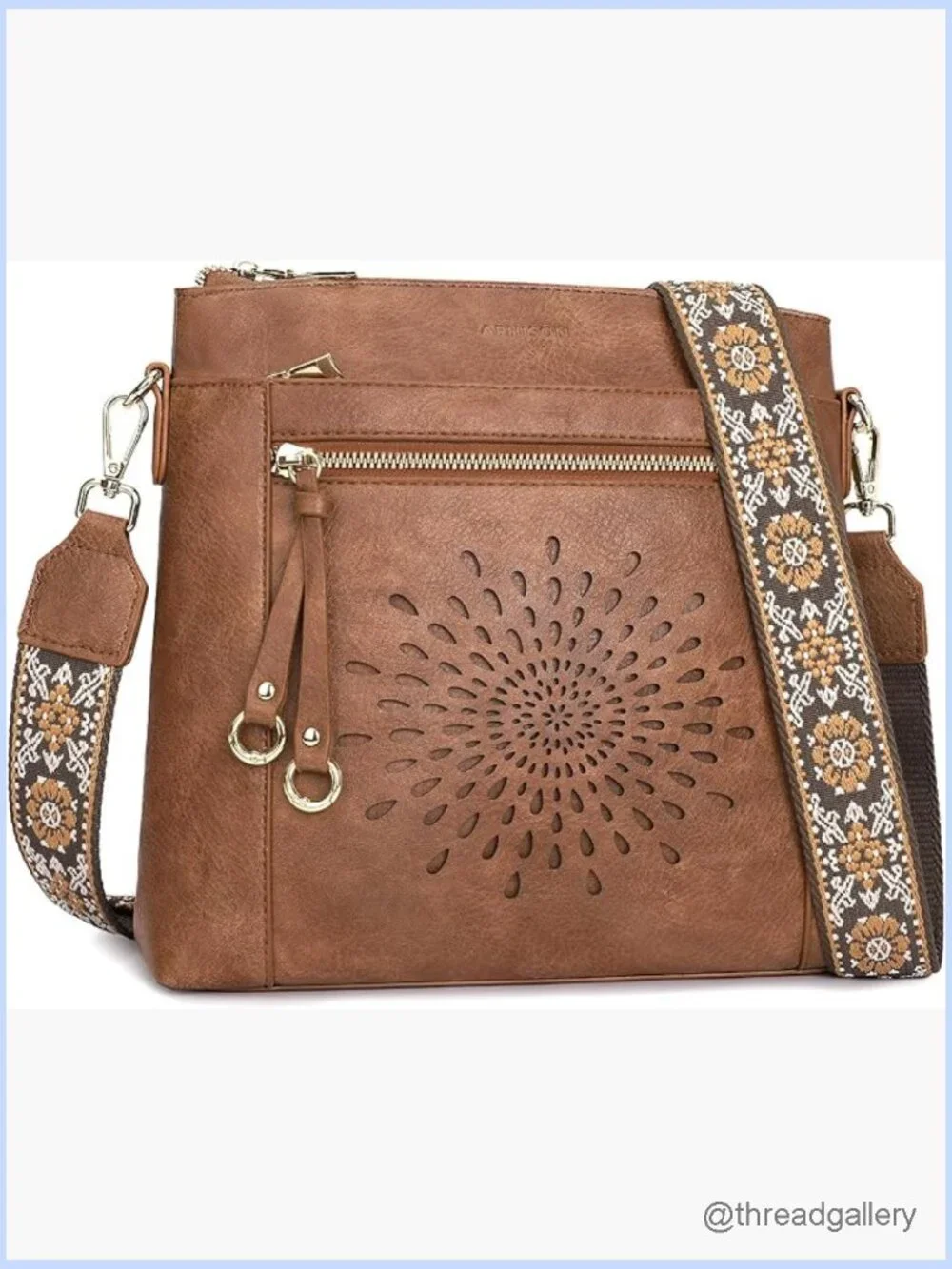 Faux Leather Crossbody Bag with Wide Guitar Strap Multi Pocket Hobo Purse